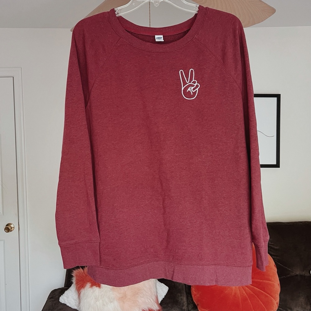 Old Navy Maroon Peace Sign Crewneck Sweater